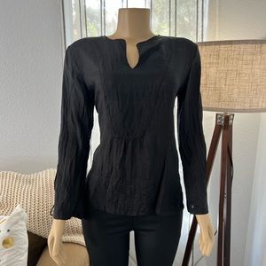 Bianco Levrin Black Long Sleeve Silk Blouse Top Size M Medium Crinkle